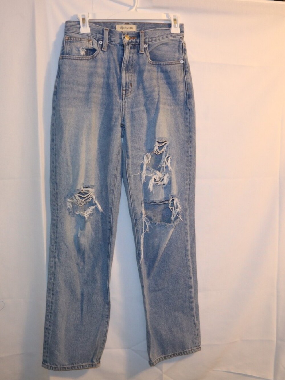 Madewell Petite Baggy Straight Jeans in Earlhurst Wash: Ripped Edition Size 24P - Picture 5 of 11
